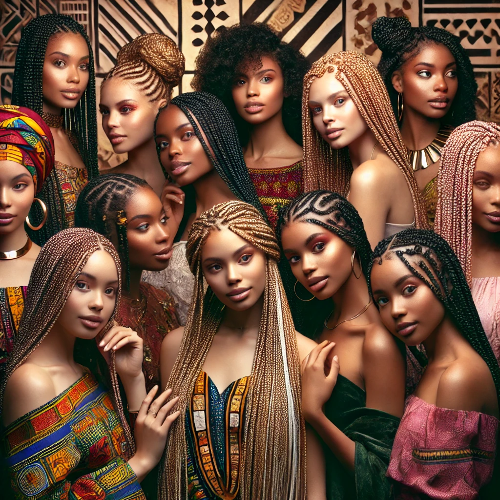 Black women with various braided hairstyles