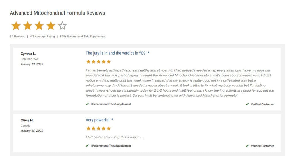 Advanced Mitochondrial Formula reviews and testimonial