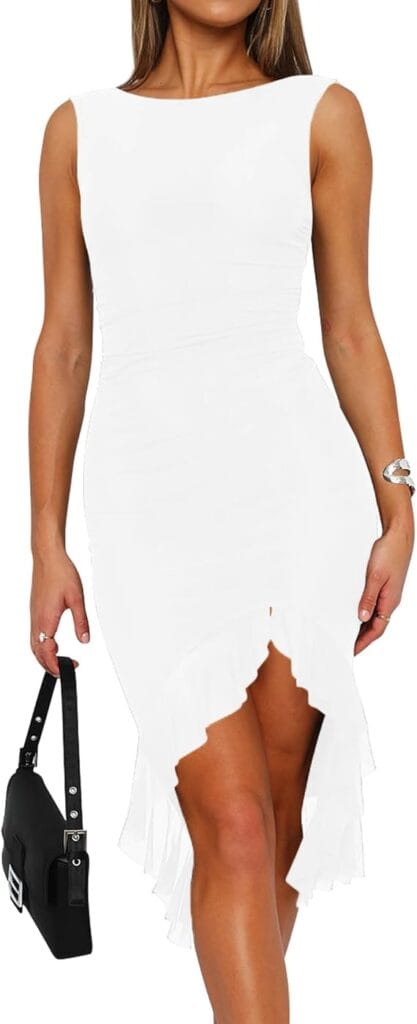 BORIFLORS Women's Sexy Ruched Bodycon Midi Dresses