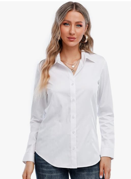 trendy Amazon outfits Fashion White Button-Up Blouse
