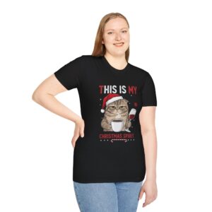 Funny Christmas Cat Shirt "This Is My Christmas Spirit" Santa Cat with Coffee & Wine