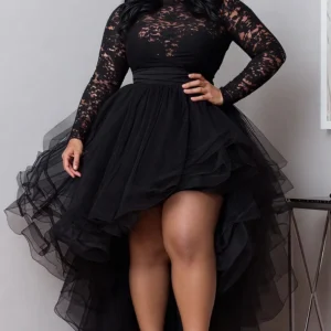 plus size lace party mini dress