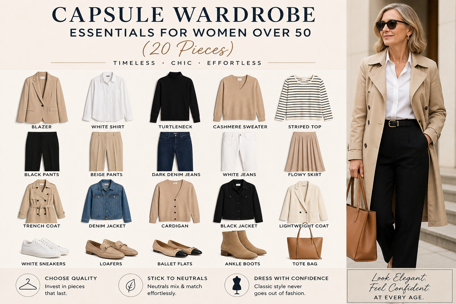 Capsule Wardrobe Essentials for Women Over 50: 20 Pieces, Endless Outfits